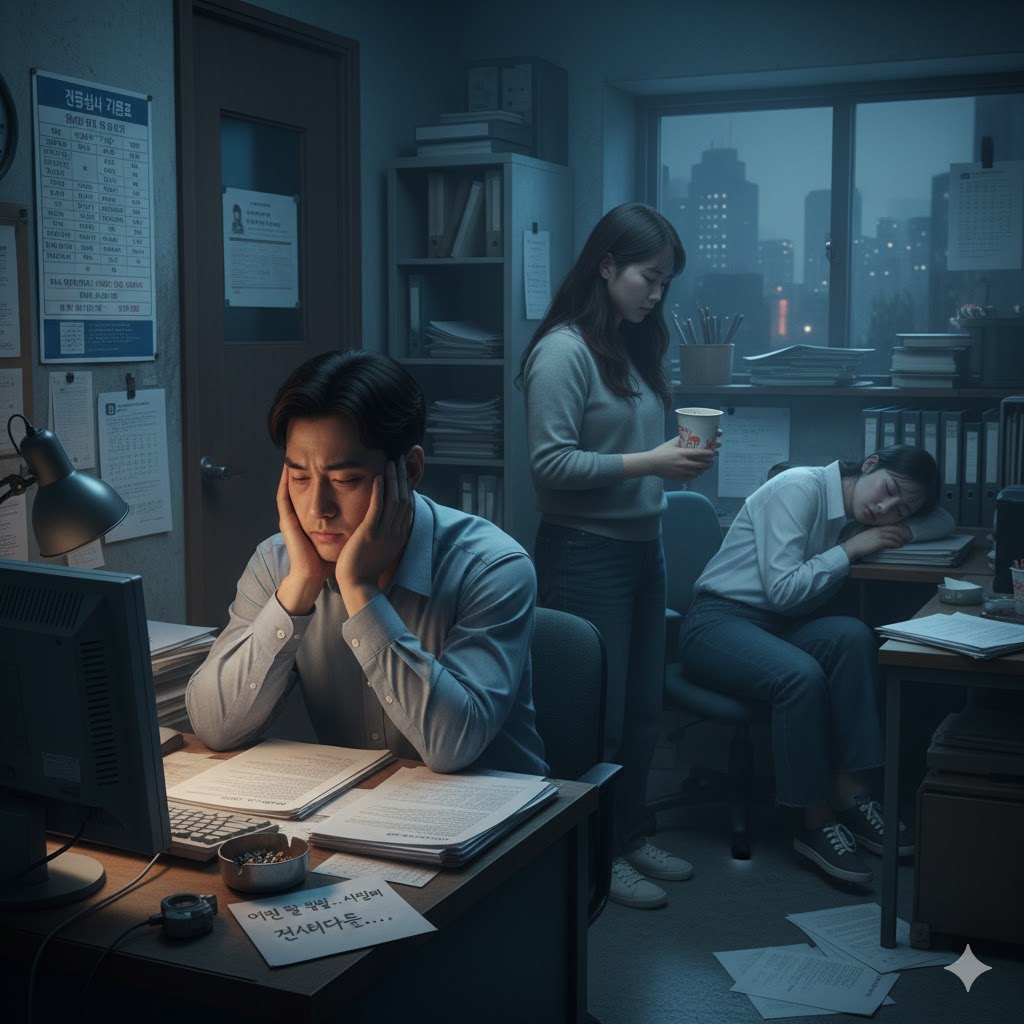 진급에 실패해 좌절한 모습의 직원들을 표한한 이미지